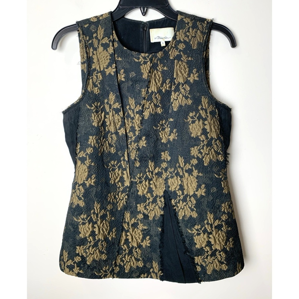 3.1 Phillip Lim Sleeveless Top Womens 4 Black Quilted Back Zip Orig $475